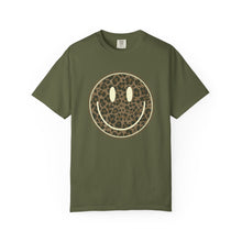 Load image into Gallery viewer, Leopard Print Smiley T-Shirt - Unisex Garment-Dyed Tee for Everyday Vibes
