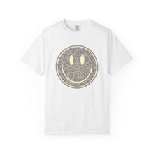 Load image into Gallery viewer, Leopard Print Smiley T-Shirt - Unisex Garment-Dyed Tee for Everyday Vibes