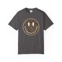 Load image into Gallery viewer, Leopard Print Smiley T-Shirt - Unisex Garment-Dyed Tee for Everyday Vibes