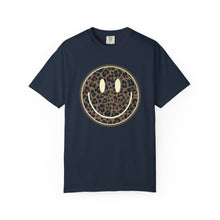 Load image into Gallery viewer, Leopard Print Smiley T-Shirt - Unisex Garment-Dyed Tee for Everyday Vibes