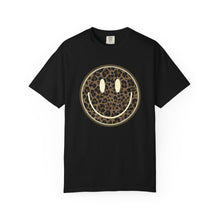 Load image into Gallery viewer, Leopard Print Smiley T-Shirt - Unisex Garment-Dyed Tee for Everyday Vibes